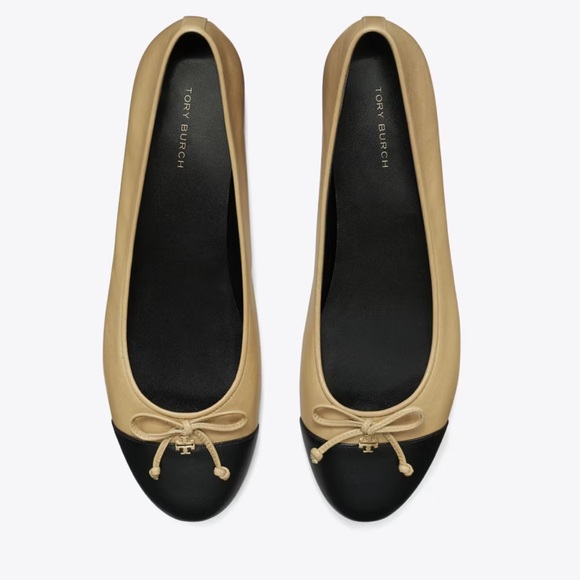 Tory Burch Cap‑Toe Ballet Flats –Ginger Shortbread / Perfect Black (Size 9.5 US) - Picture 1 of 8